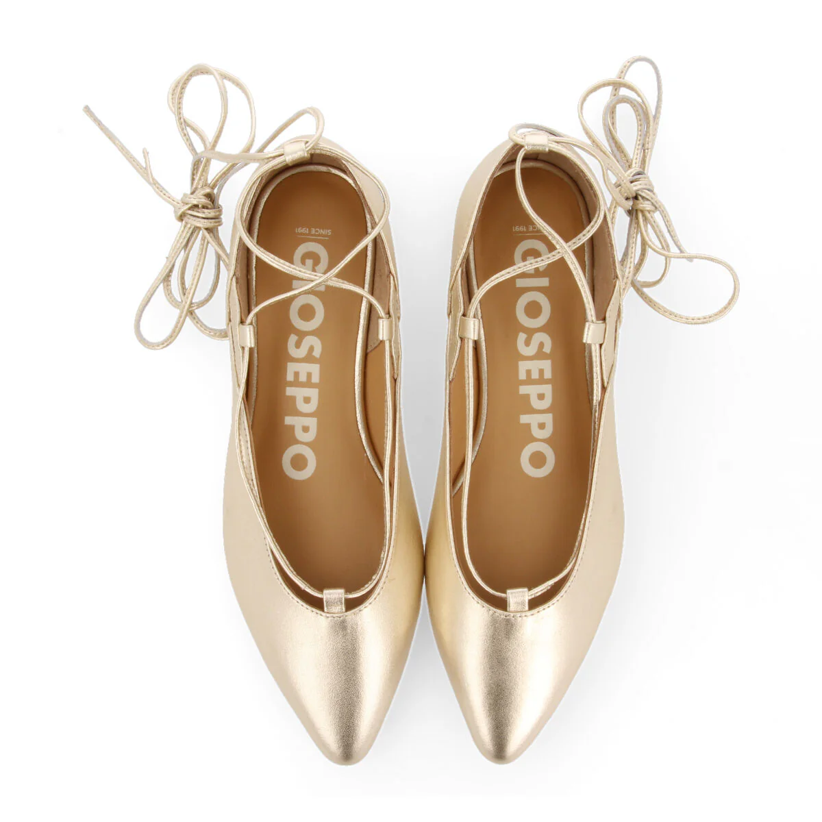 Maringa women's gold leather ballet flats with laces - Image 3
