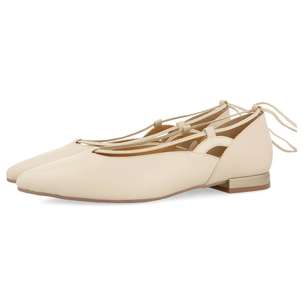 Maringa women's off-white leather ballet flats with laces - Image 2