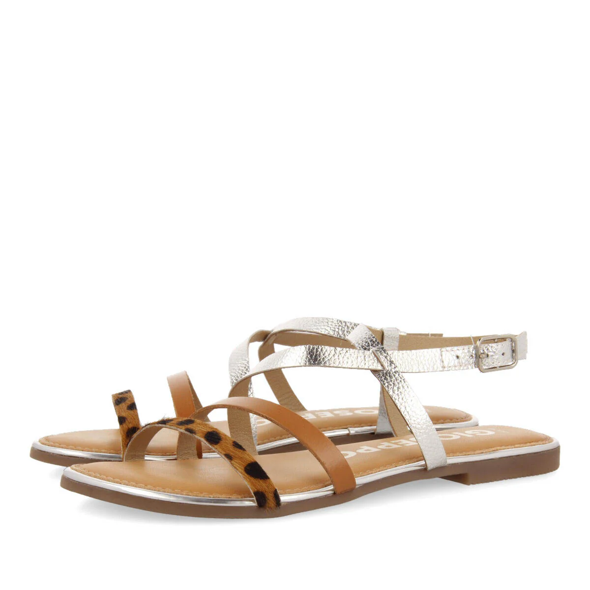 Megara women's sandals with silver straps and leopard print - Image 2