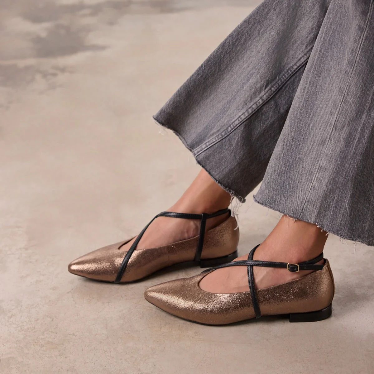 METALLIC LEATHER BALLET FLATS TURKEVE - Image 3
