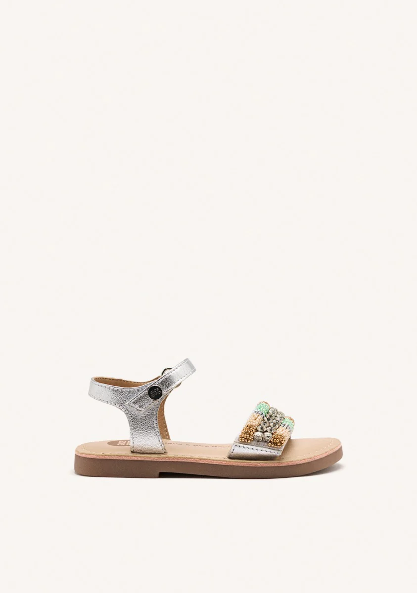 METALLIC LEATHER BEADED SANDALS BURNETT