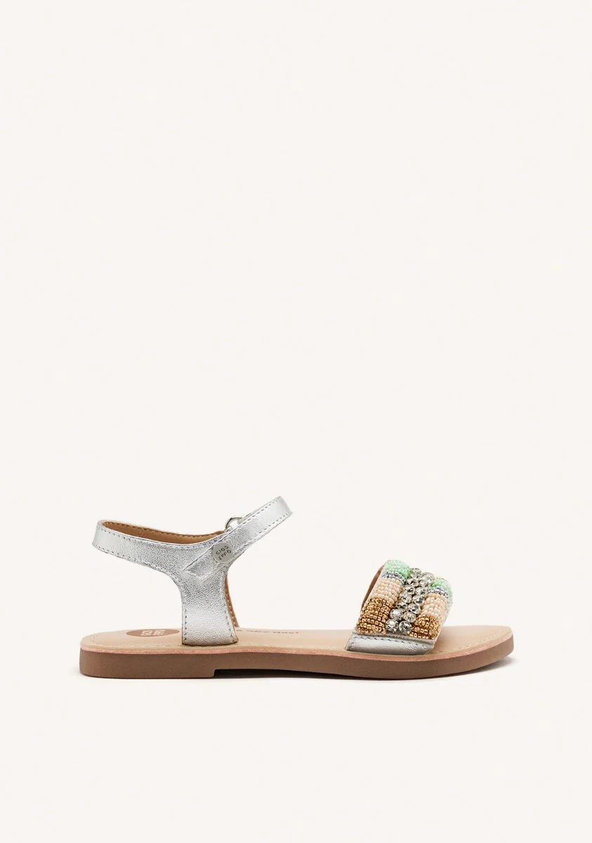 METALLIC LEATHER BEADED SANDALS COUDERAY