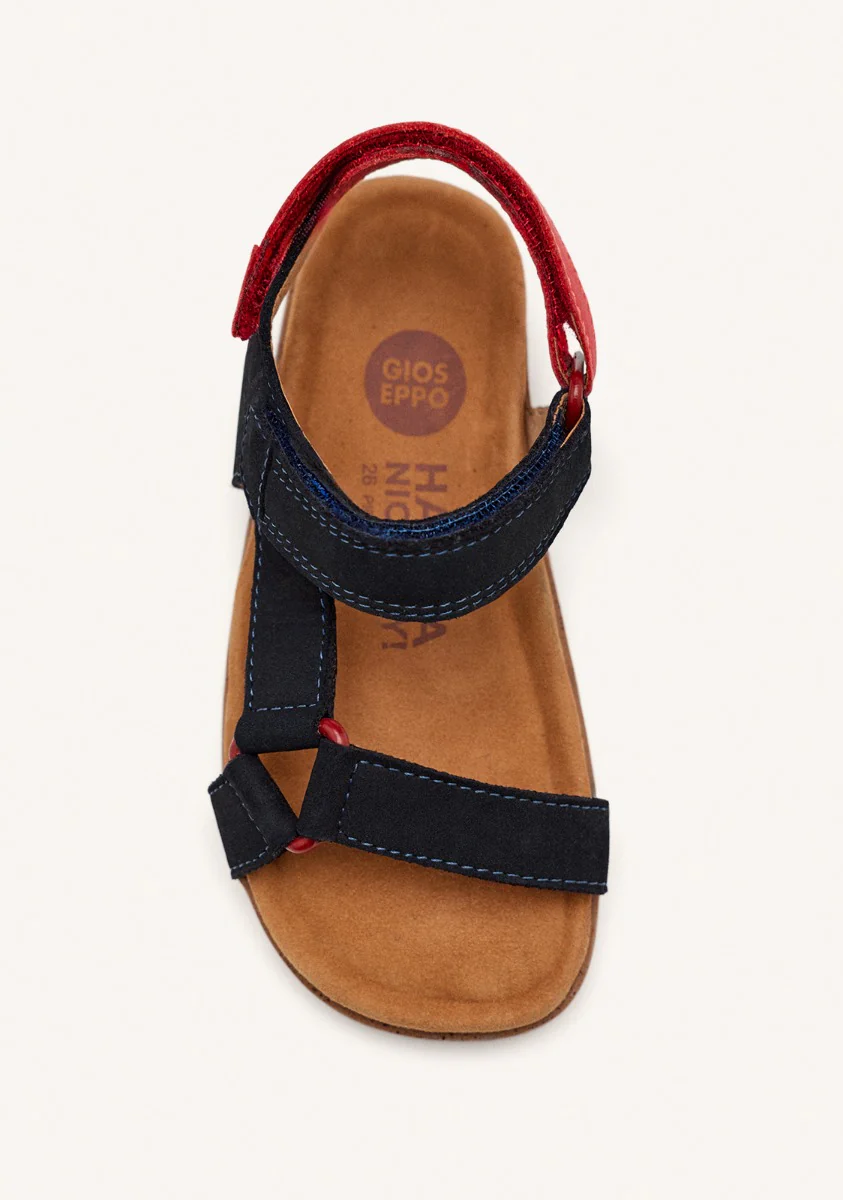 NAVY BLUE LEATHER SANDALS WITH RED ACCENTS FOR BOYS AND GIRLS DEPOE - Image 3
