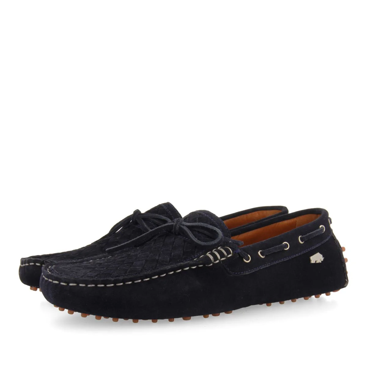 NAVY BLUE LEATHER WOVEN LOAFERS FOR MEN SCORDIA - Image 2