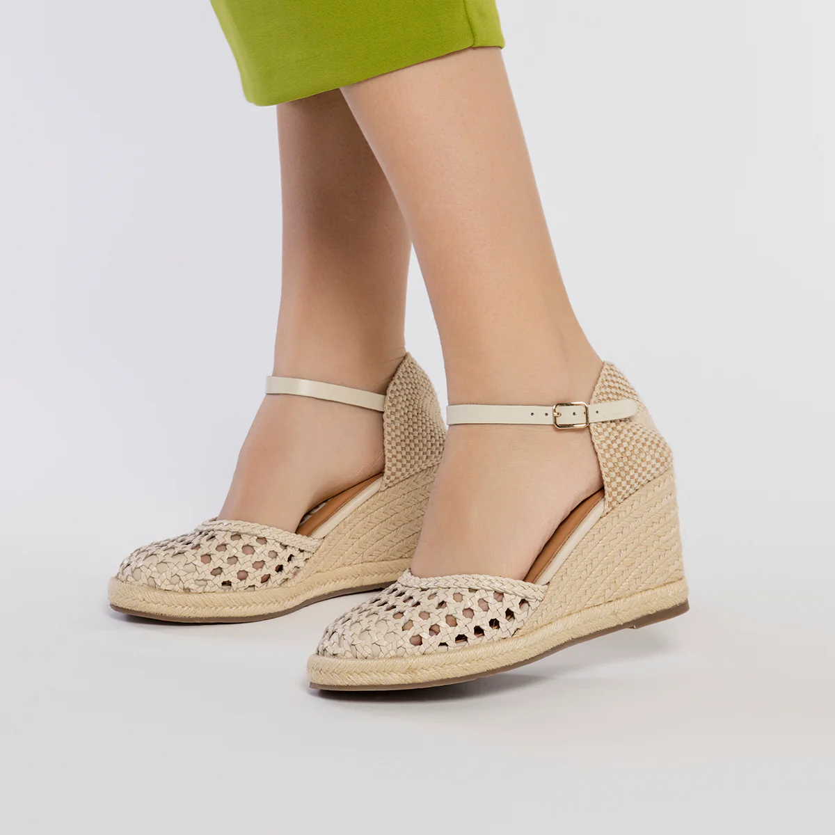 OFF-WHITE BRAIDED LEATHER ESPADRILLES WITH HIGH JUTE WEDGE FOR WOMEN SERIGNAN - Image 3