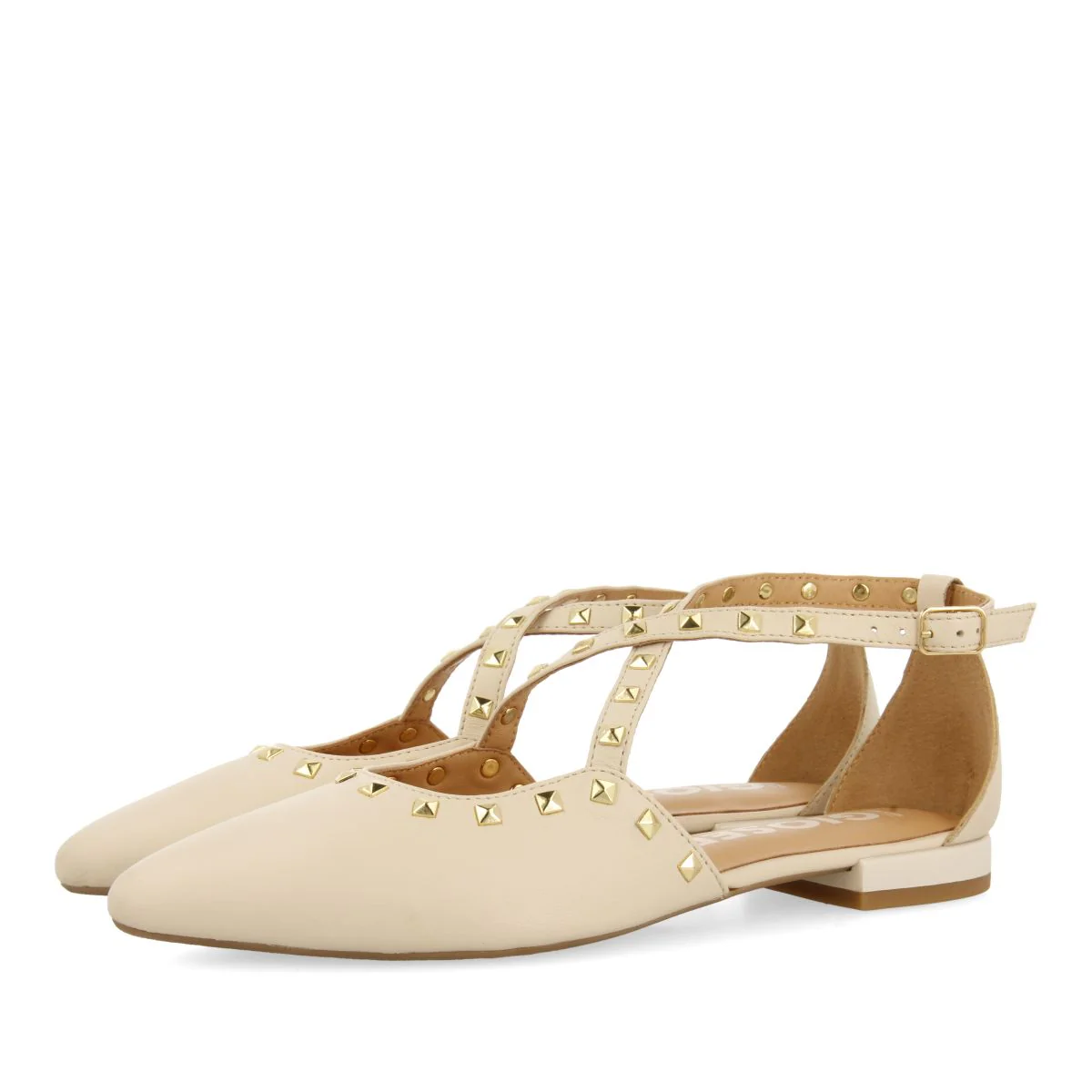 OFF-WHITE LEATHER BALLERINAS WITH POINTED TOE AND STUD DETAIL FOR WOMEN GARCON - Image 3