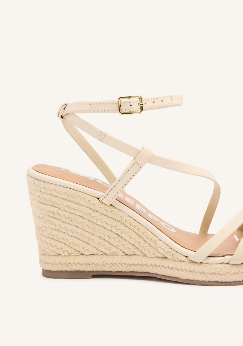 OFF-WHITE LEATHER SANDALS WITH STRAPS AND HIGH JUTE WEDGE FOR WOMEN ORIKUM - Image 2