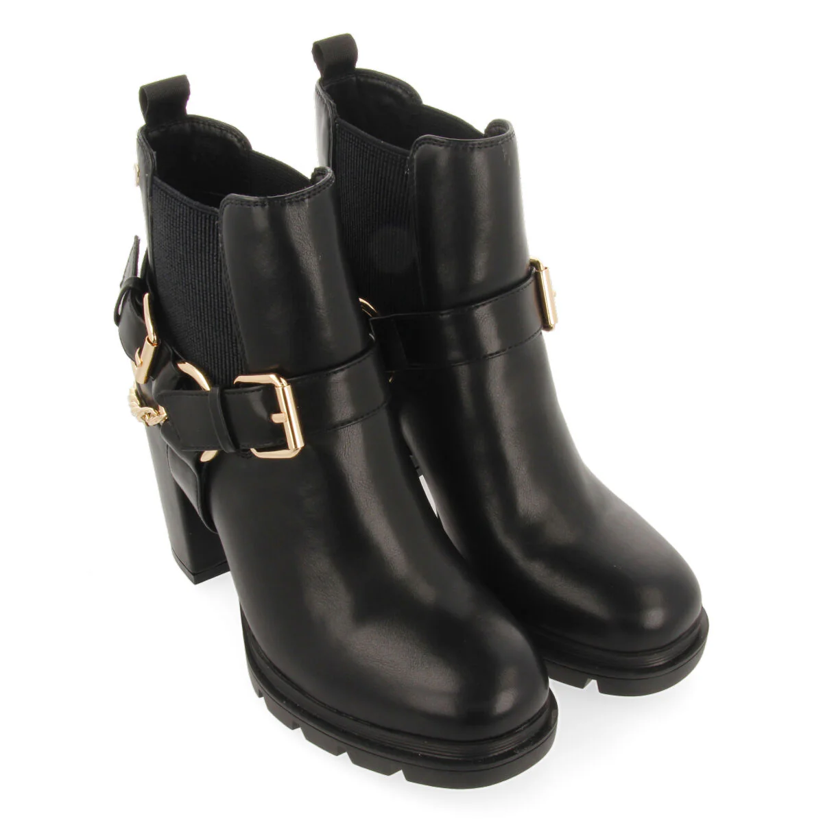Okreek women's black chelsea boots with buckles, track soles and a chain - Image 5