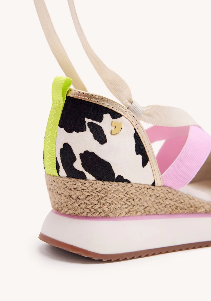 OPEN LEOPARD LEATHER SNEAKERS AND RAFFIA WEDGE LUDLOW - Image 3