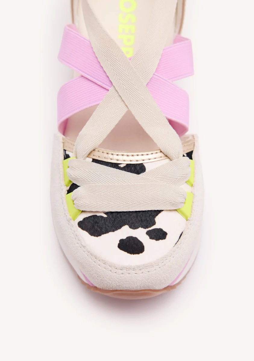OPEN LEOPARD LEATHER SNEAKERS AND RAFFIA WEDGE LUDLOW - Image 4