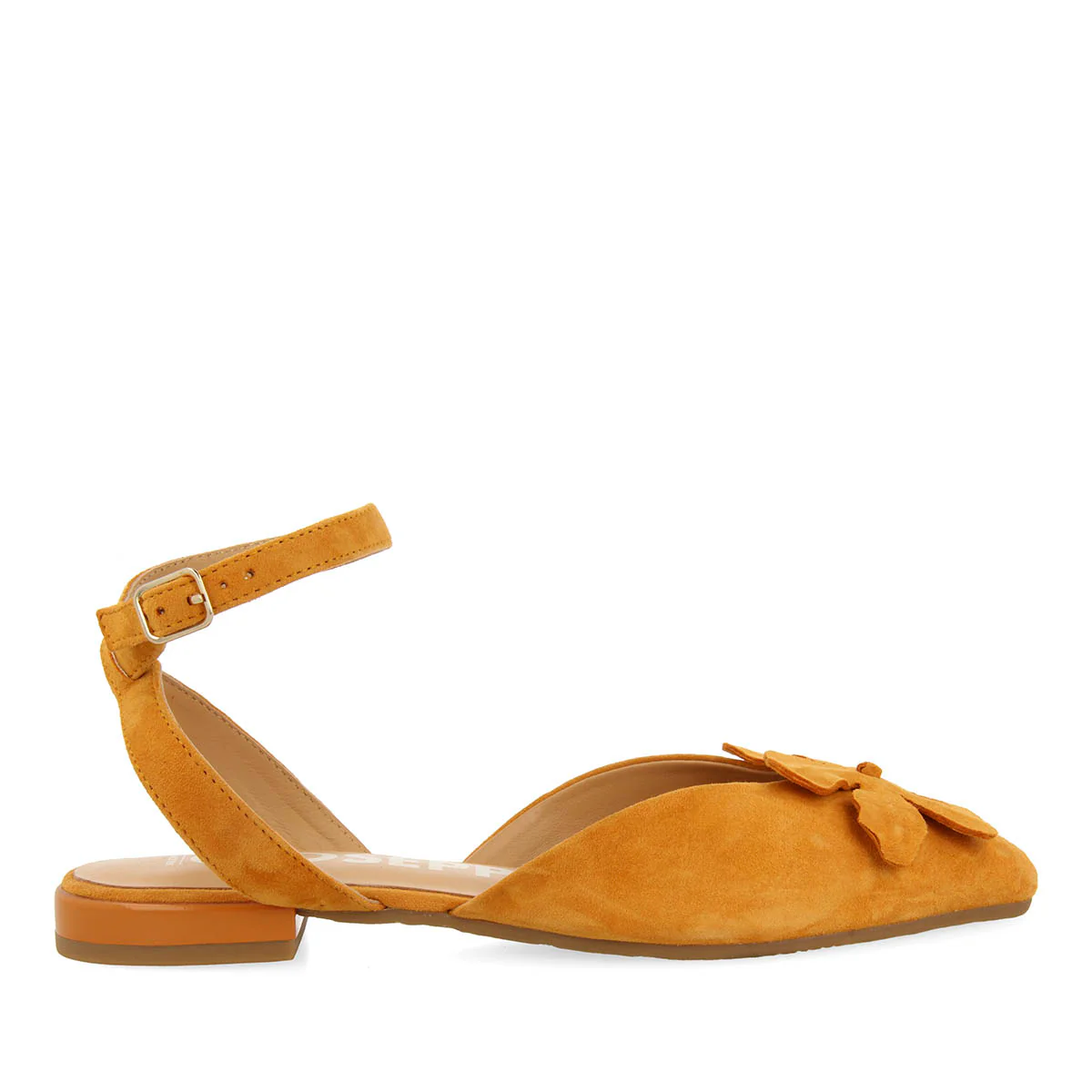 ORANGE LEATHER DETACHED BALLERINAS WITH FLOWER DETAIL FOR WOMEN HOWEY