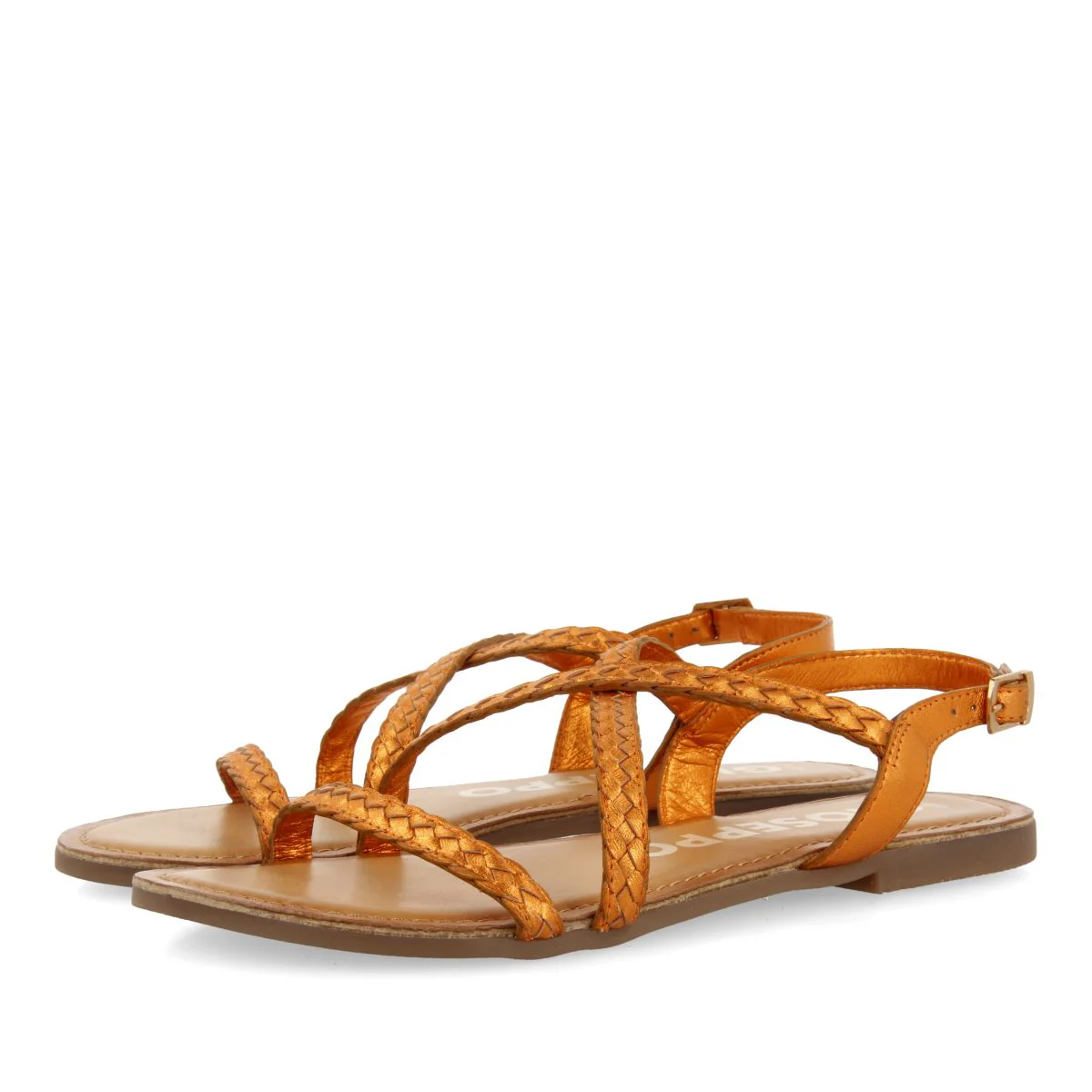 ORANGE METALLIC BRAIDED LEATHER SANDALS FOR WOMEN CAPACI - Image 2