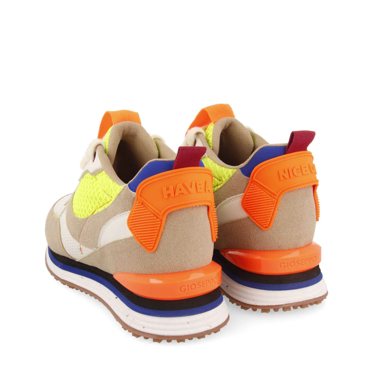 Ouanary women's beige sneakers with inner wedges and neon details - Image 4