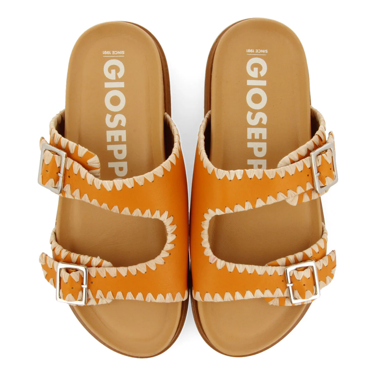 Pancas women's orange footbed sandals with buckles - Image 3