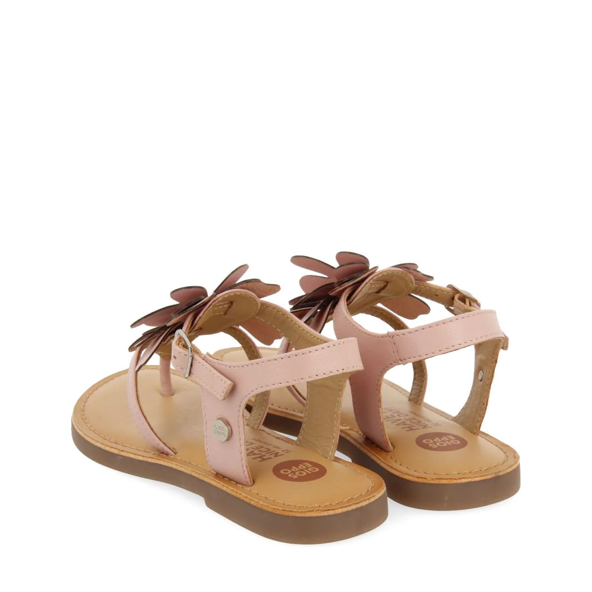 PINK LEATHER GREEK STYLE SANDALS WITH FLOWER DECORATION FOR GIRL AND BOY SUKE - Image 3