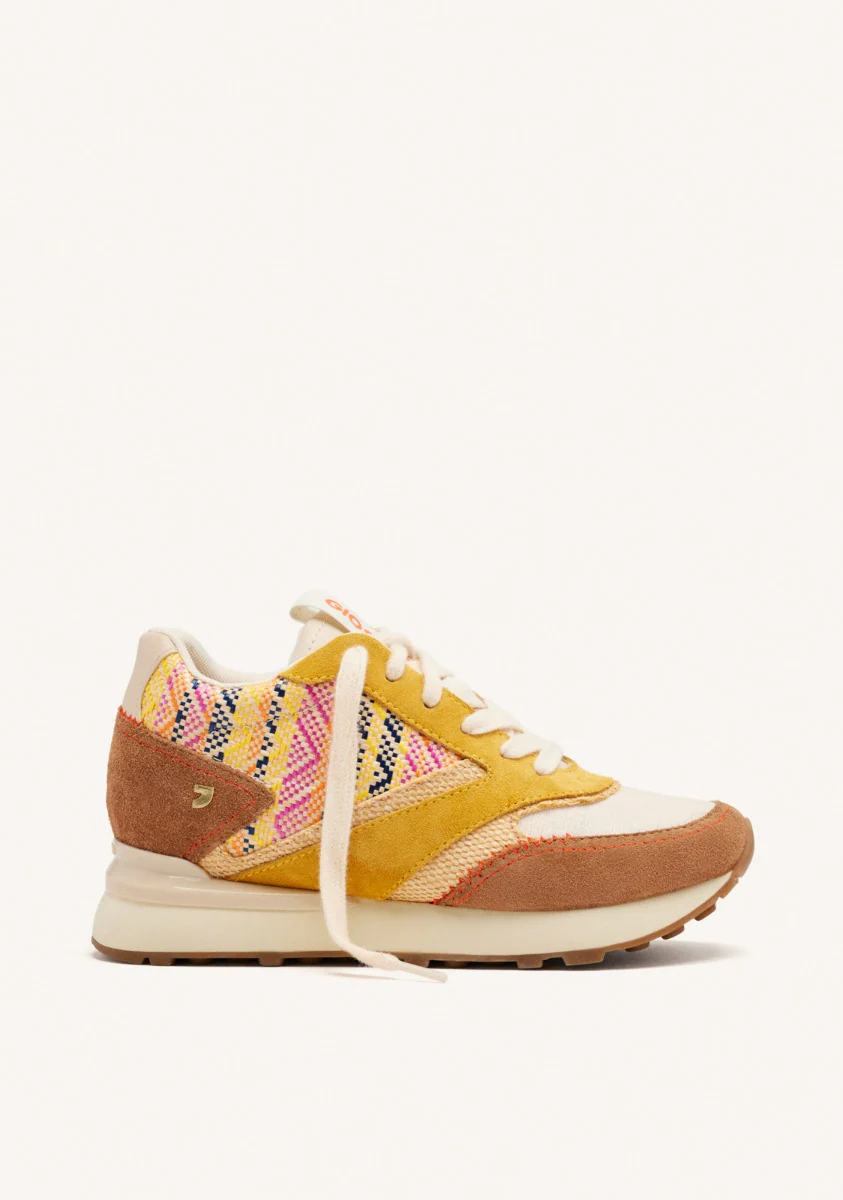 RAFFIA PRINT WEDGE LEATHER SNEAKERS MORRILL