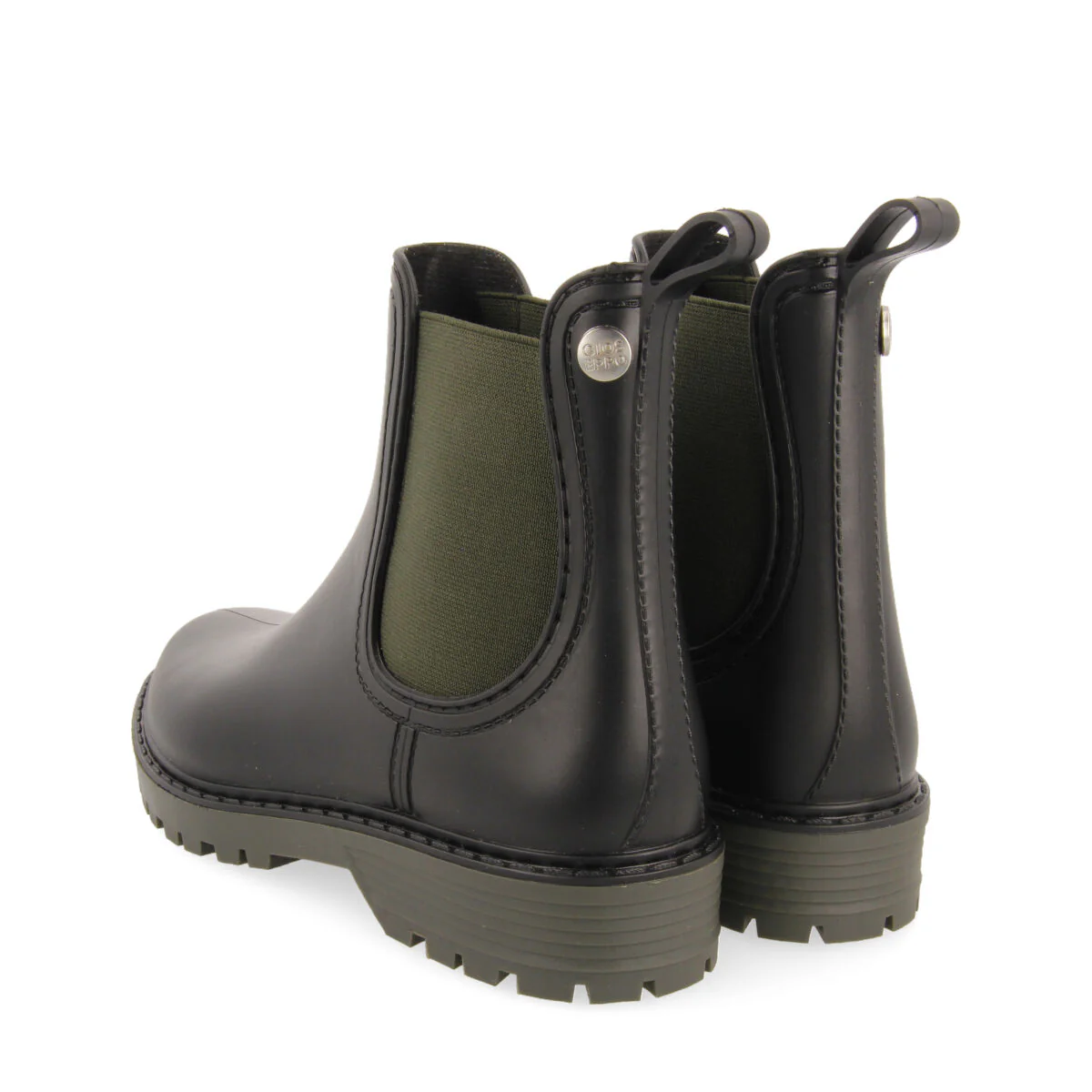 Ramberg women's short black chelsea-style welly boots with khaki details - Image 4