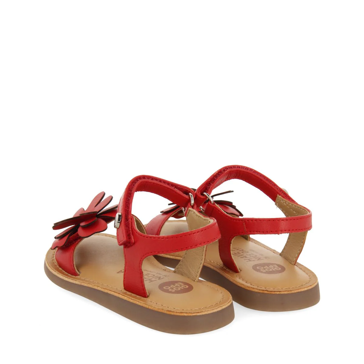 RED LEATHER SANDALS WITH FLOWER EMBELLISHMENT FOR GIRL AND BOY TAKILMA - Image 3