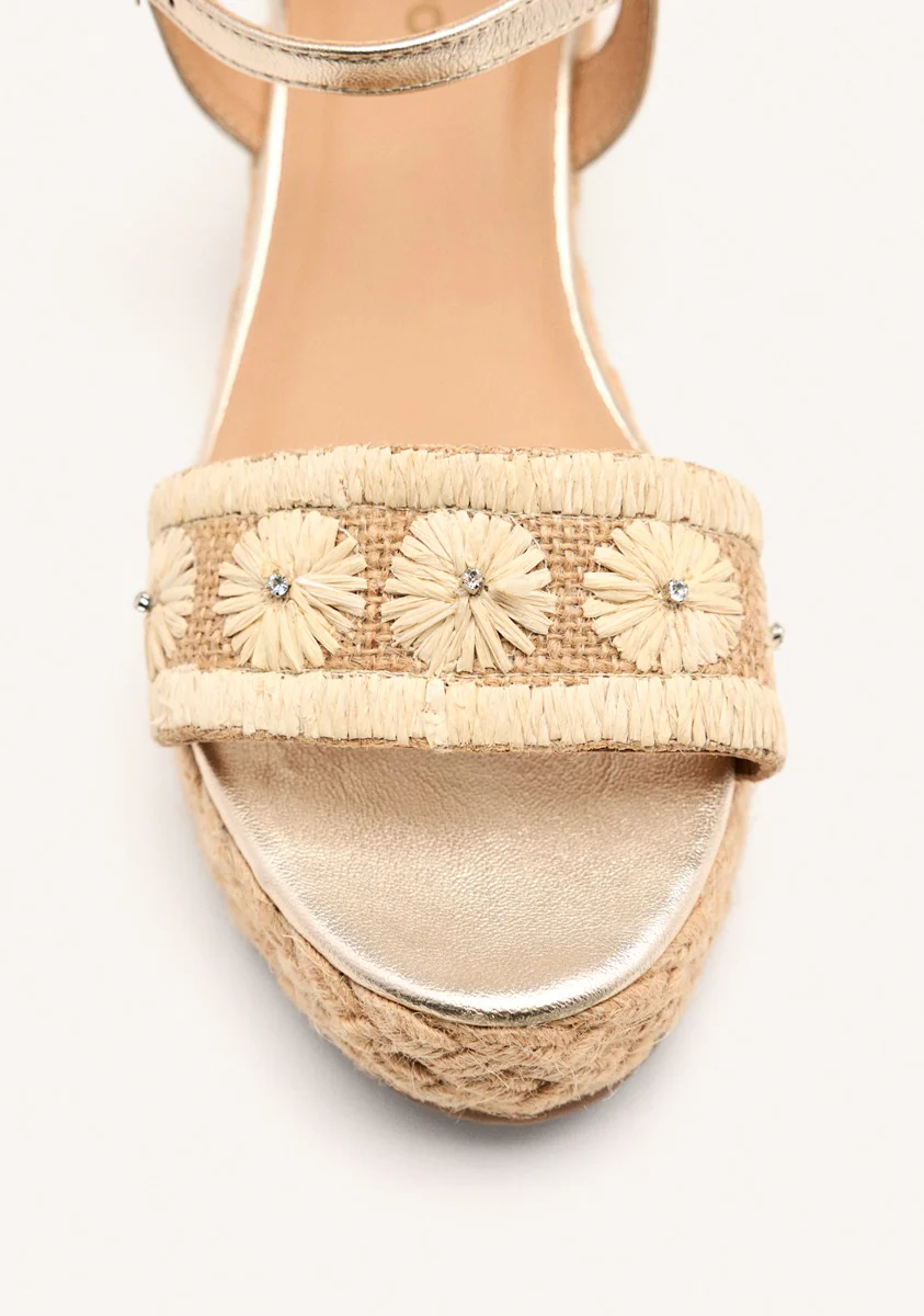 SANDALS WITH LEATHER EMBROIDERY AND RAFFIA WEDGE CANDIA - Image 4