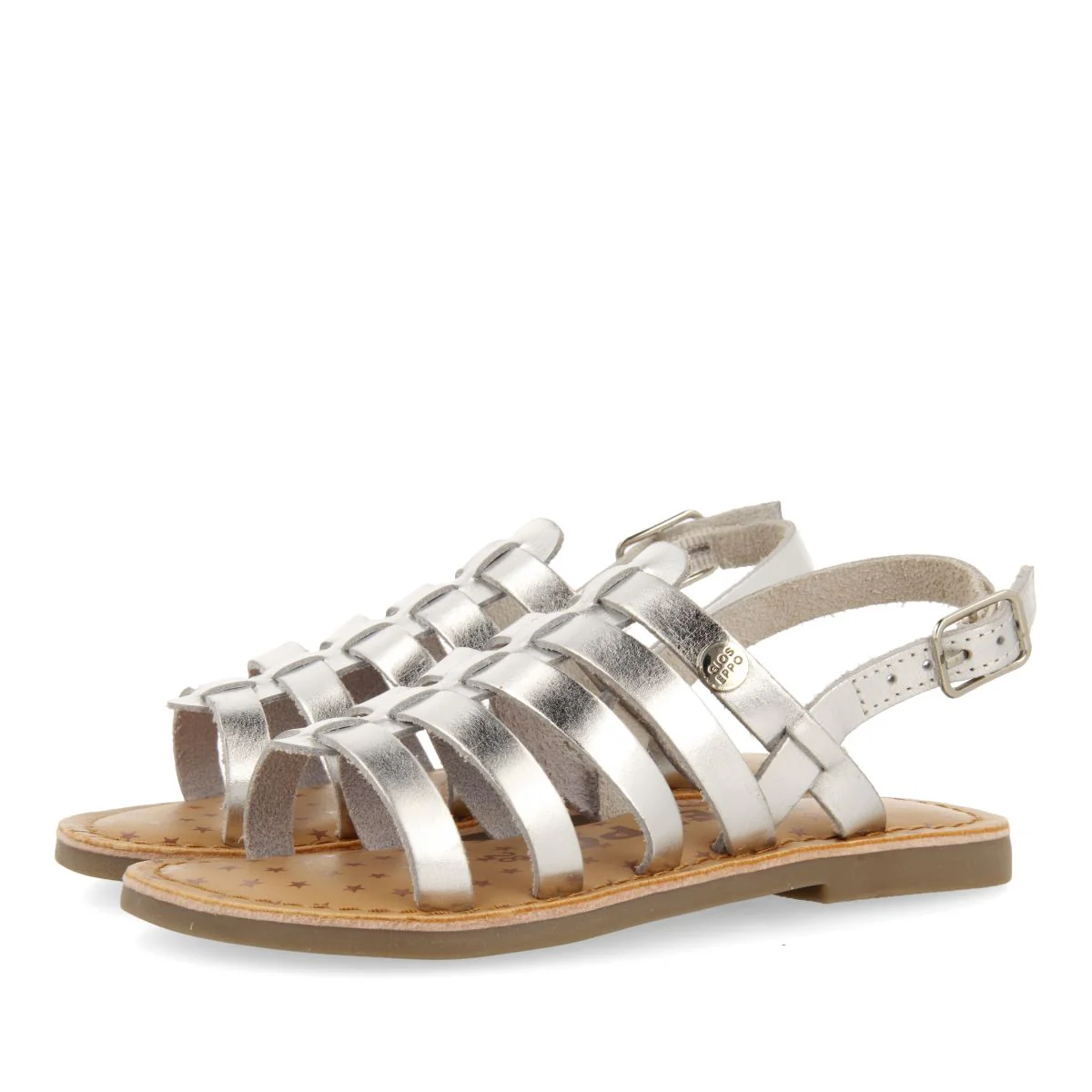 SILVER LEATHER ROMAN STYLE SANDALS FOR GIRL AND BOY LENI - Image 2