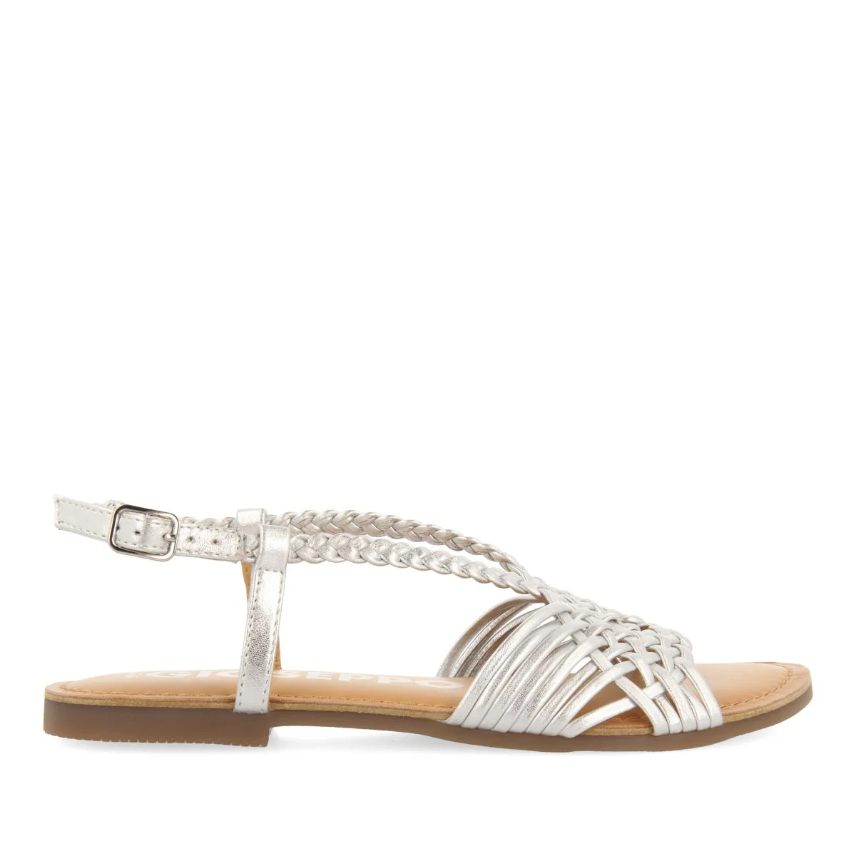 SILVER LEATHER SANDALS WITH CROSS STRAPS FOR WOMEN AIDONE