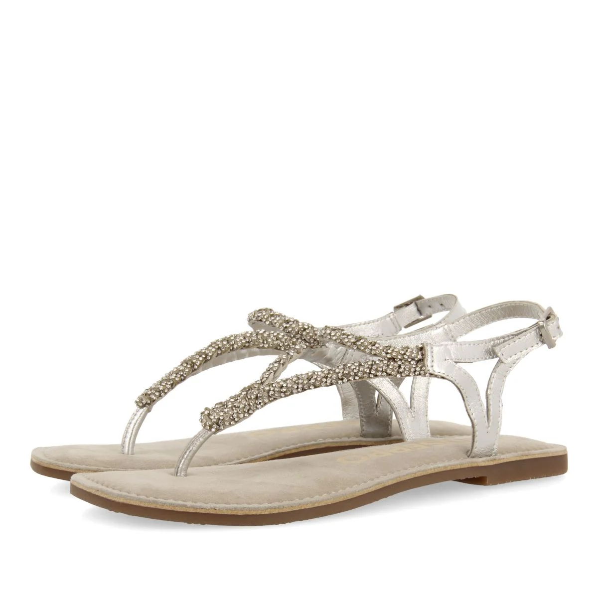 SILVER LEATHER SANDALS WITH EMBELLISHMENT FOR WOMEN POUSSAN - Image 4