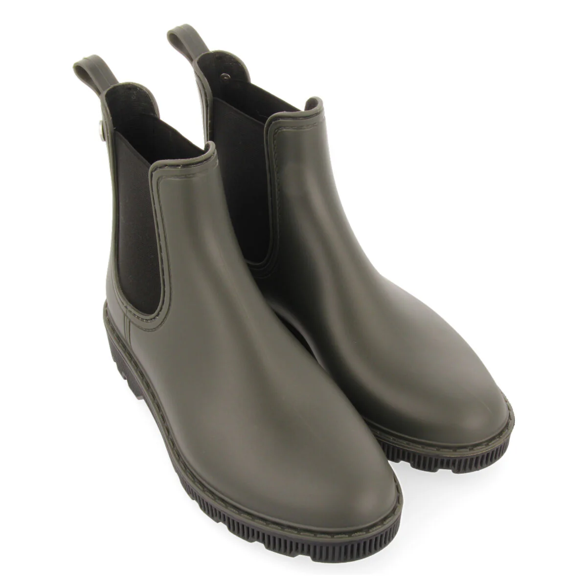 Sisseton women's short khaki chelsea-style welly boots with black details - Image 3