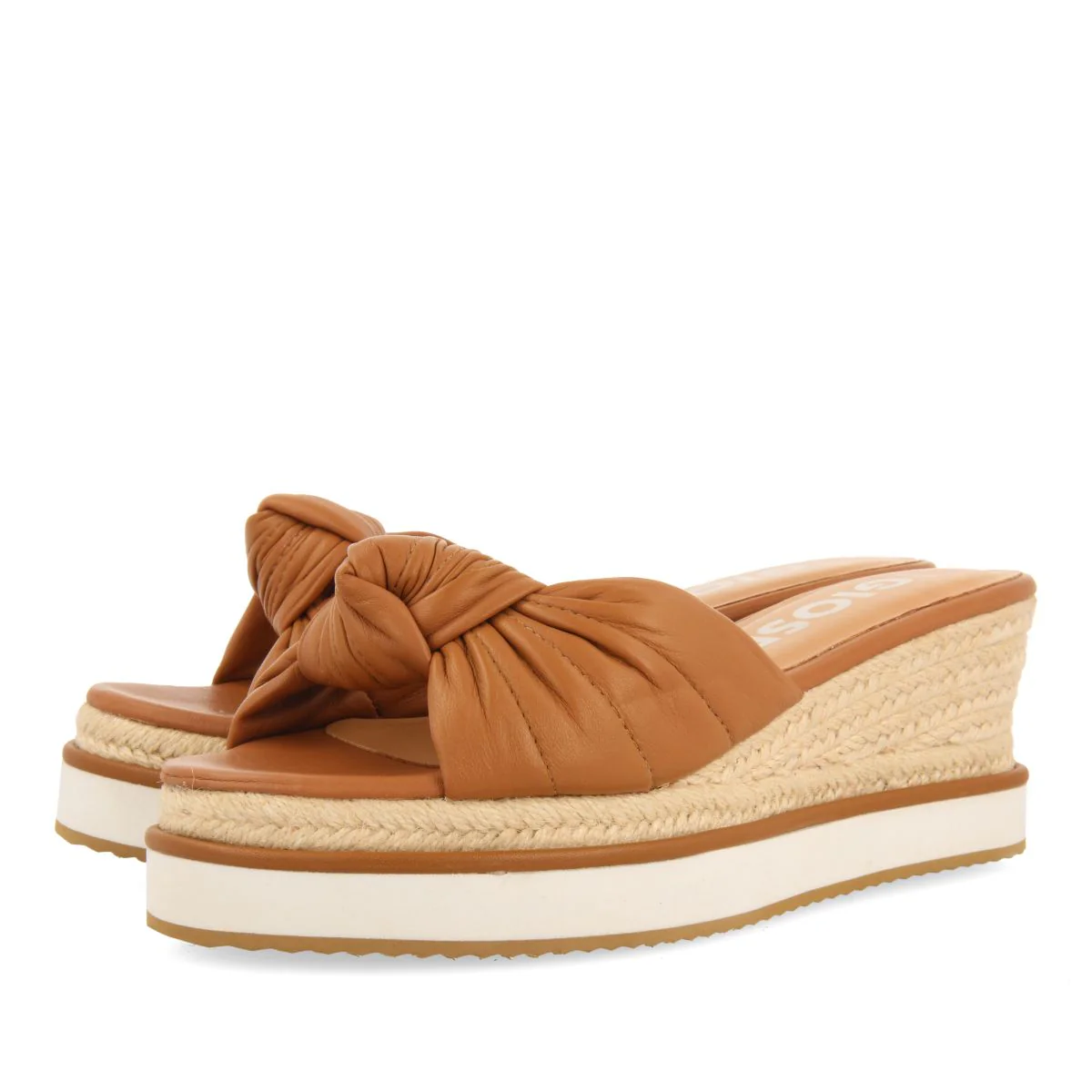 SLIP-ON SANDALS IN LEATHER COLOR WITH KNOT DETAIL AND WEDGE FOR WOMEN CAKRAN - Image 2
