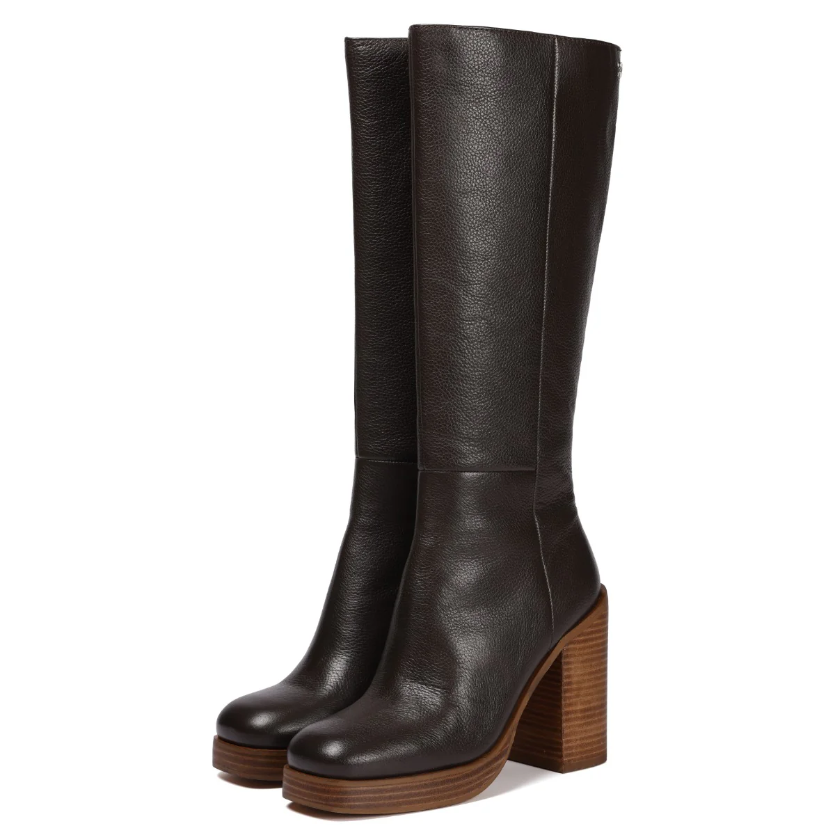 Unstad women's coffee-coloured leather boots with wide heels and platforms - Image 3