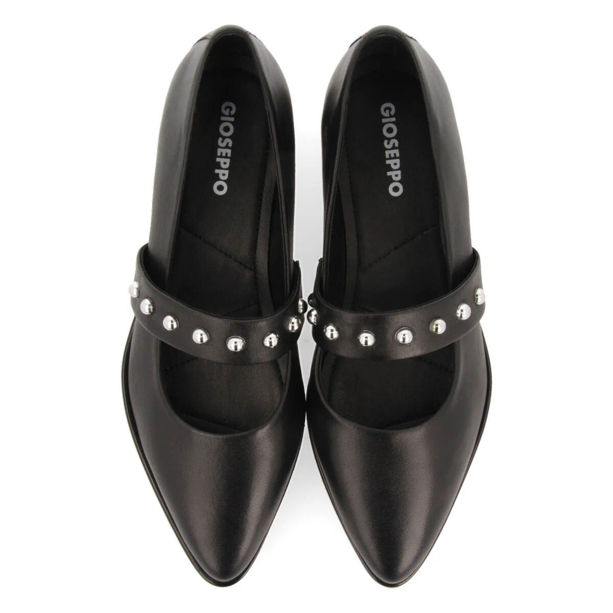 Waldegg women's black leather ballet flats with a studded strap - Image 4
