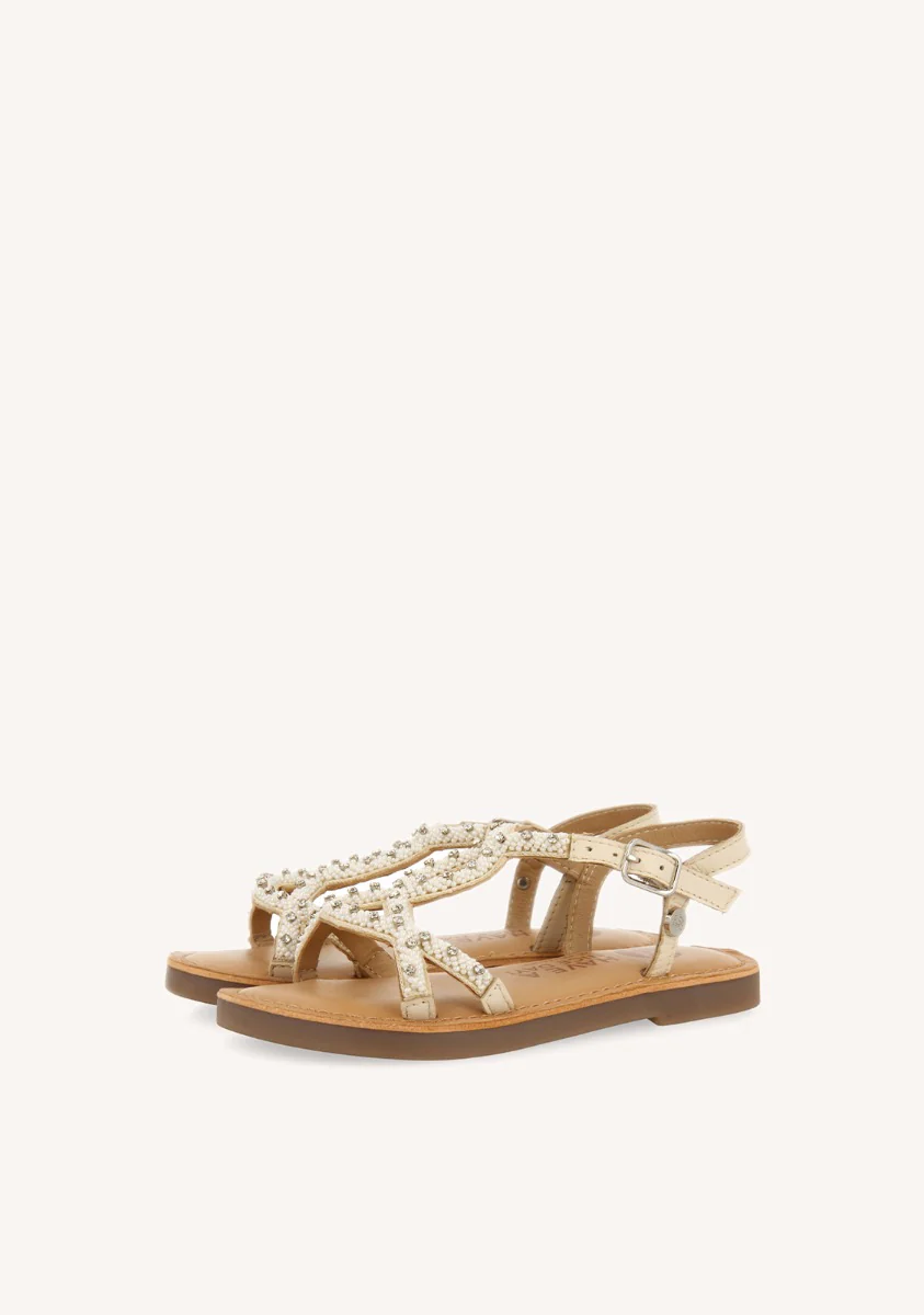 WHITE LEATHER SANDALS WITH BEAD EMBELLISHMENT FOR GIRL AND BOY LAZARAT - Image 2