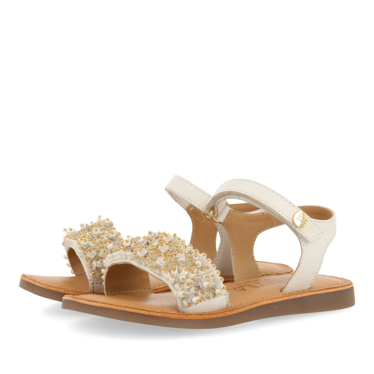WHITE LEATHER SANDALS WITH BEAD EMBELLISHMENTS FOR GIRL AND BOY BLESLE - Image 2