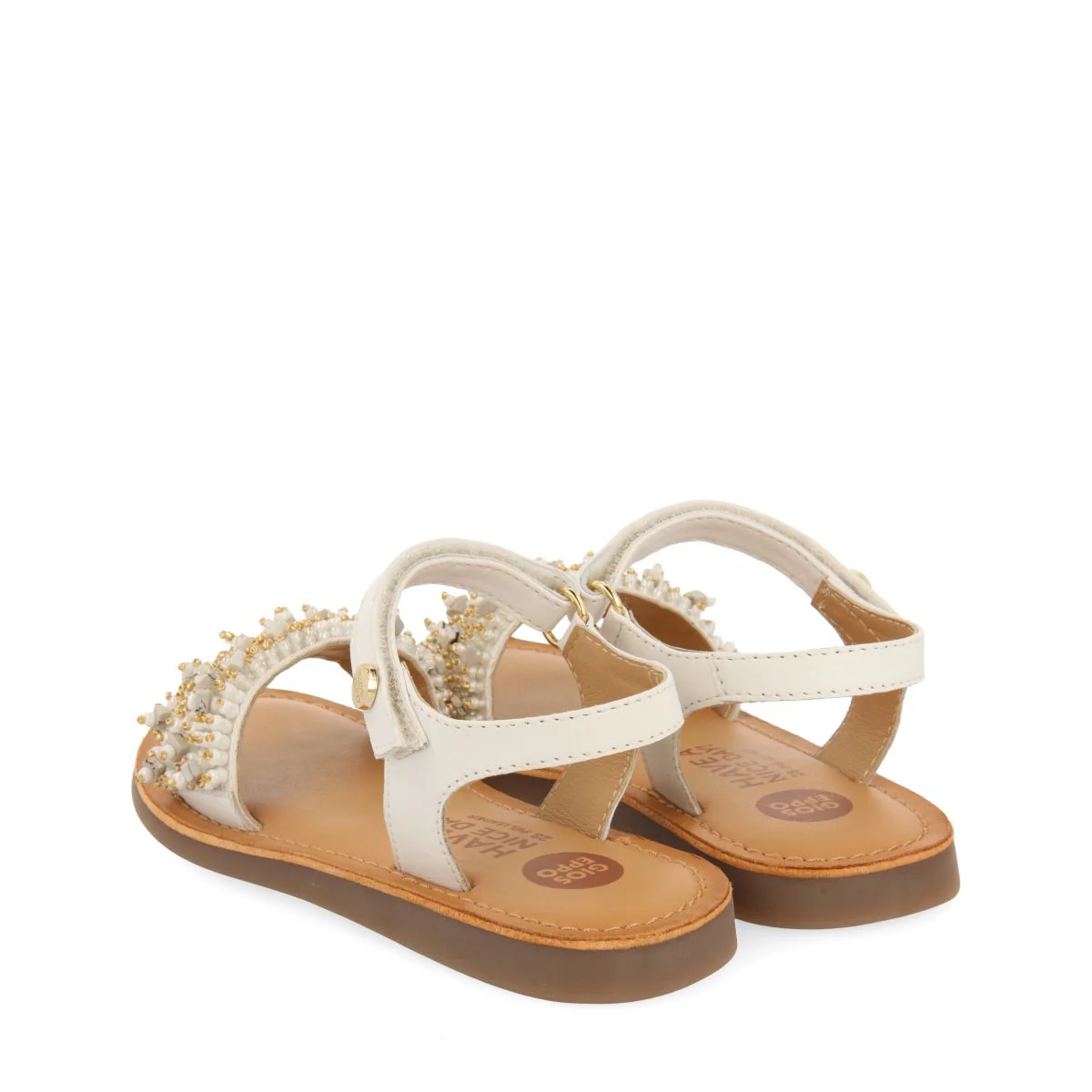 WHITE LEATHER SANDALS WITH BEAD EMBELLISHMENTS FOR GIRL AND BOY BLESLE - Image 3