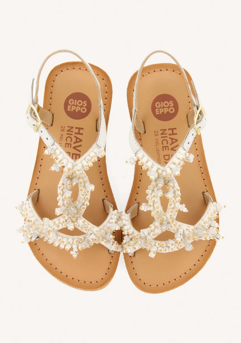 WHITE LEATHER SANDALS WITH BEAD EMBELLISHMENTS FOR GIRL AND BOY TICE - Image 4