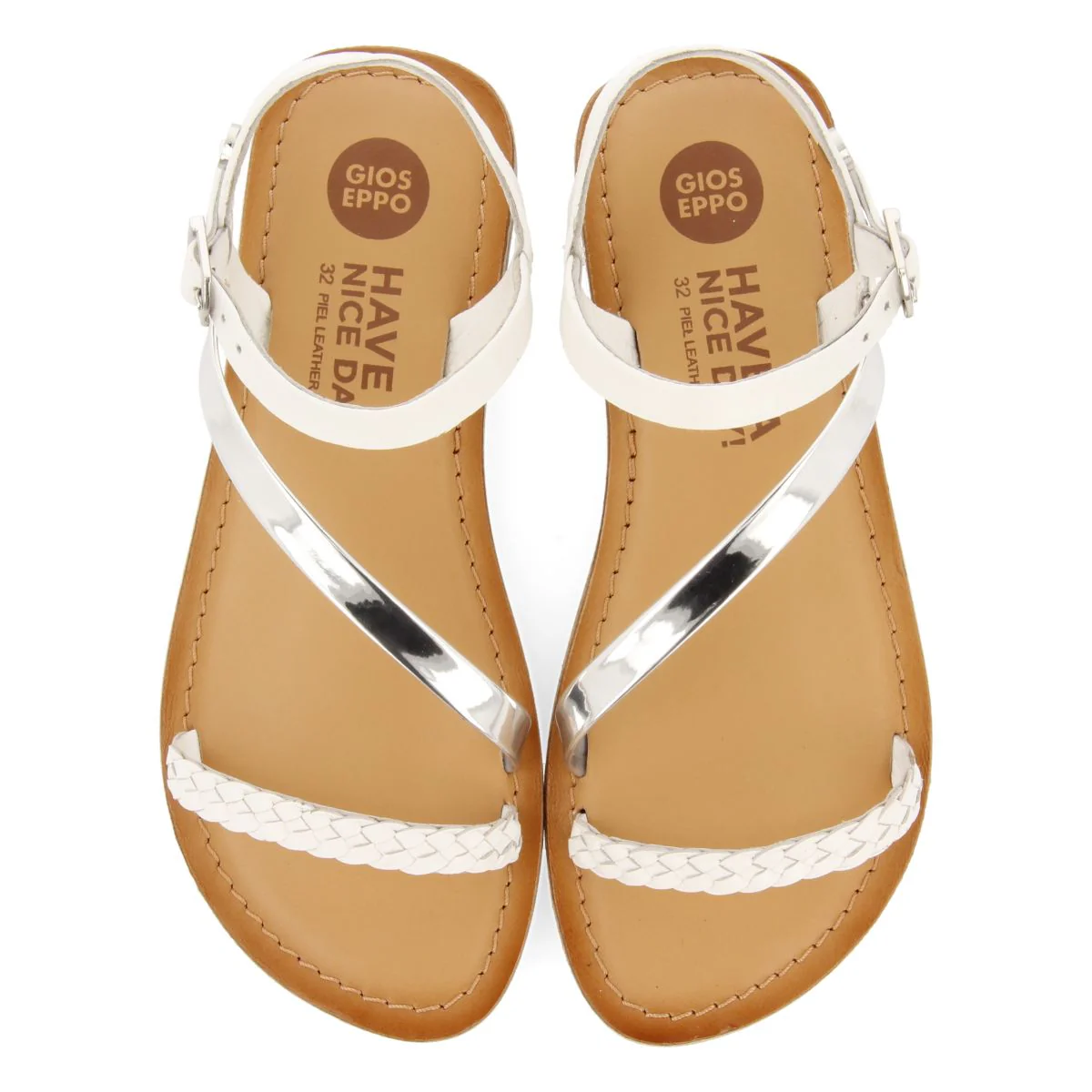 WHITE LEATHER SANDALS WITH BRAIDED AND METALLIC DETAILS FOR GIRL AND BOY HELIX - Image 2