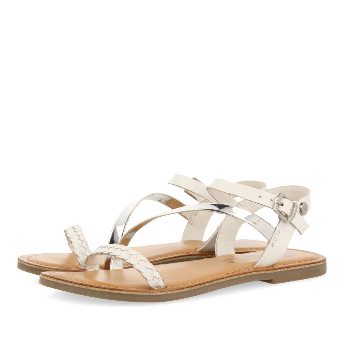 WHITE LEATHER SANDALS WITH BRAIDED AND METALLIC DETAILS FOR GIRL AND BOY HELIX - Image 4