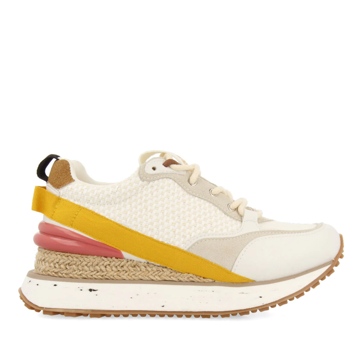 Wittes women's textured white sneakers with details and jute wedges