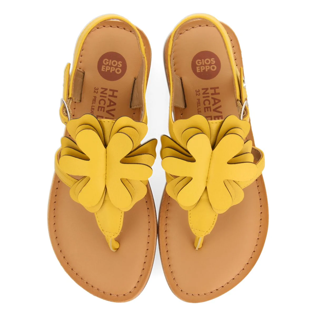 YELLOW LEATHER GREEK-STYLE SANDALS WITH FLOWER DECORATION FOR GIRL AND BOY SUKE - Image 2